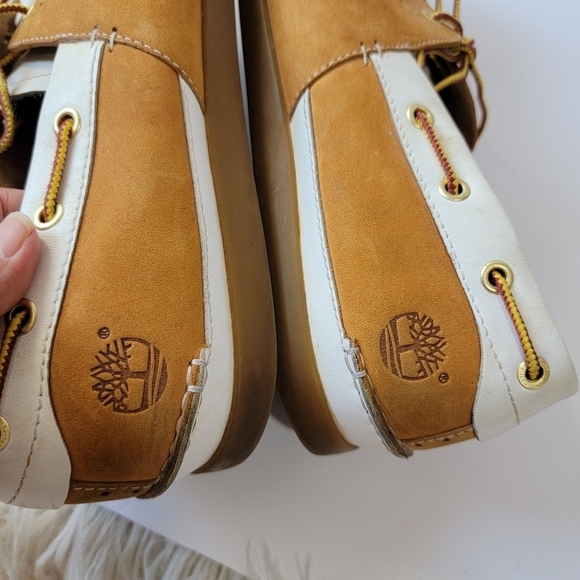 TIMBERLAND Men\'s Heritage 2 Eye Boat Brown White Leather Casual Shoes Size 12 M
